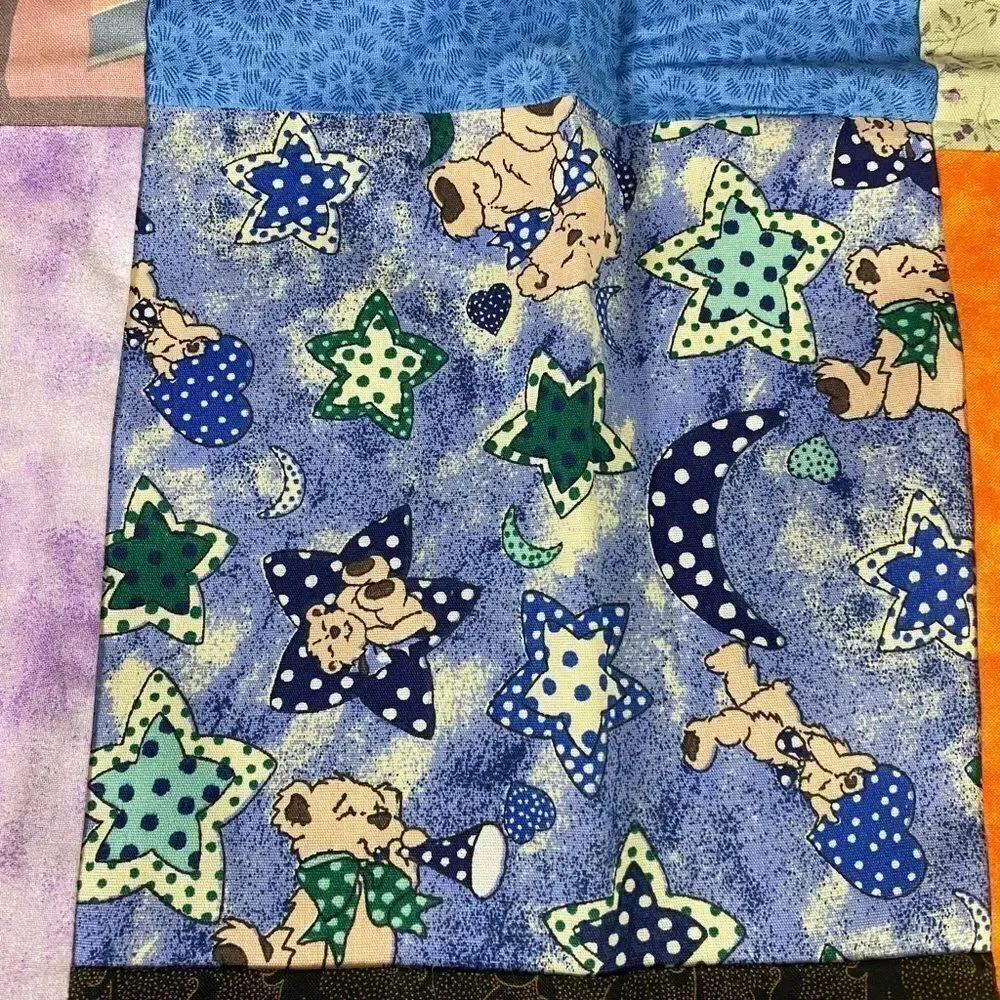 Colorful child’s Patchwork Quilt Throw 40” x 39” handmade reversible